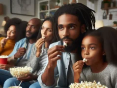 famille regarde tv netflix popcorn